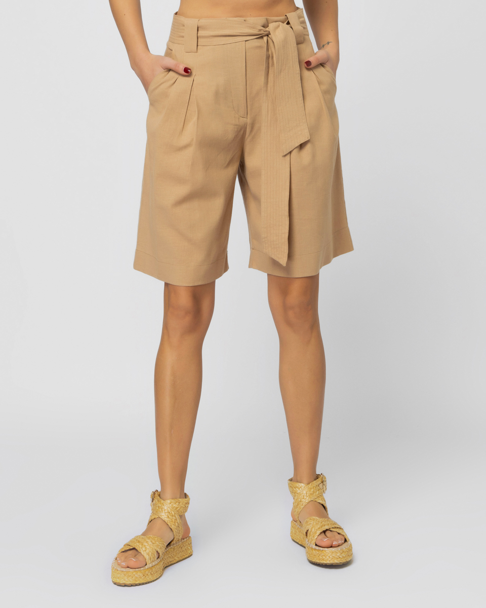 ショートパンツ MKDT STUDIO Long beige bermuda shorts Pennie Bilbao Pleated Bermuda Shorts - Cement – The Frankie Shop